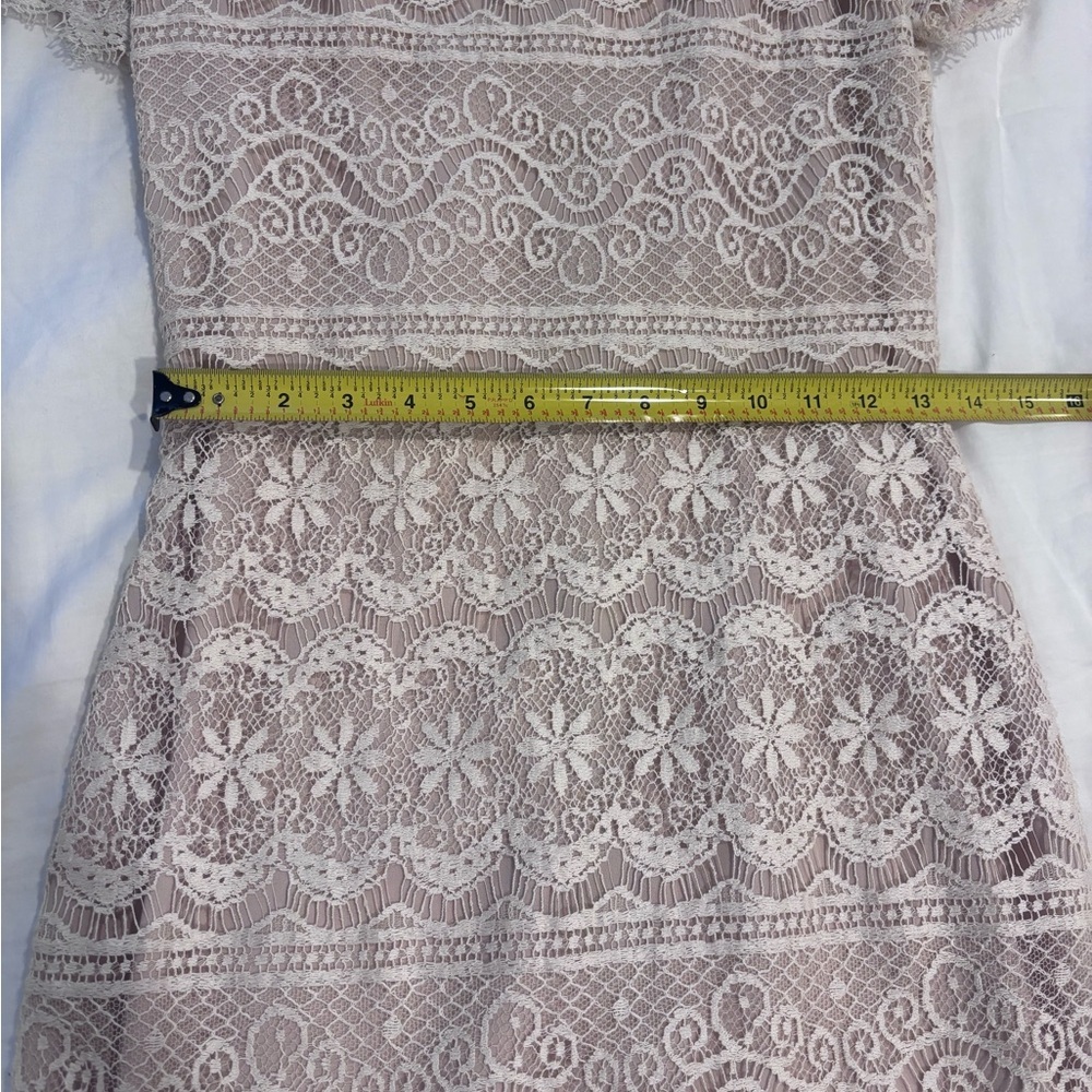 Vintage 90s Ann Taylor Champagne/Ivory Lace Mini Dress 4P - Picture 7 of 16